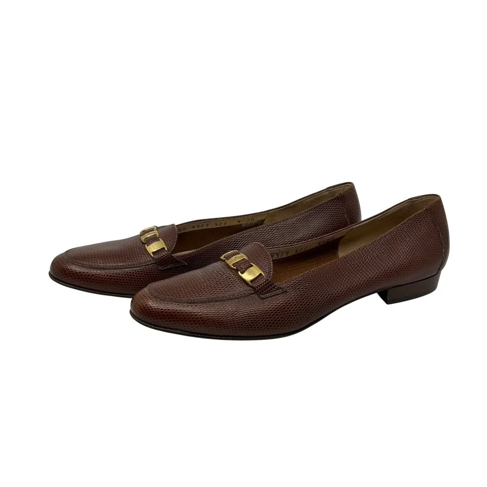 Salvatore Ferragamo Boutique Brown Lizard Embossed Leather‎ Loafers Size 9.5 2A